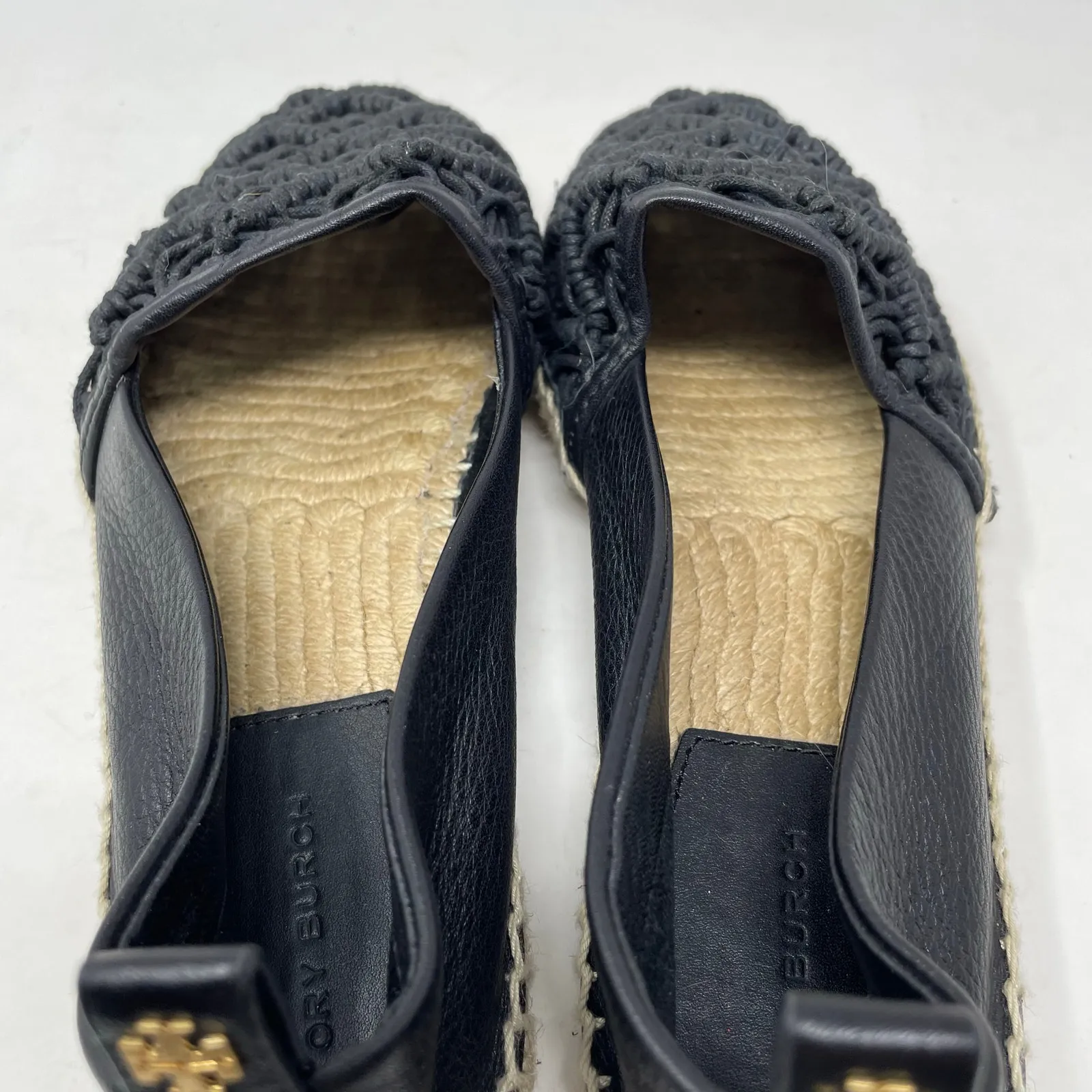 Tory Burch Everly Espadrille Waxed Woven Rope Crochet Shoes Black Leather 7 - Image 7