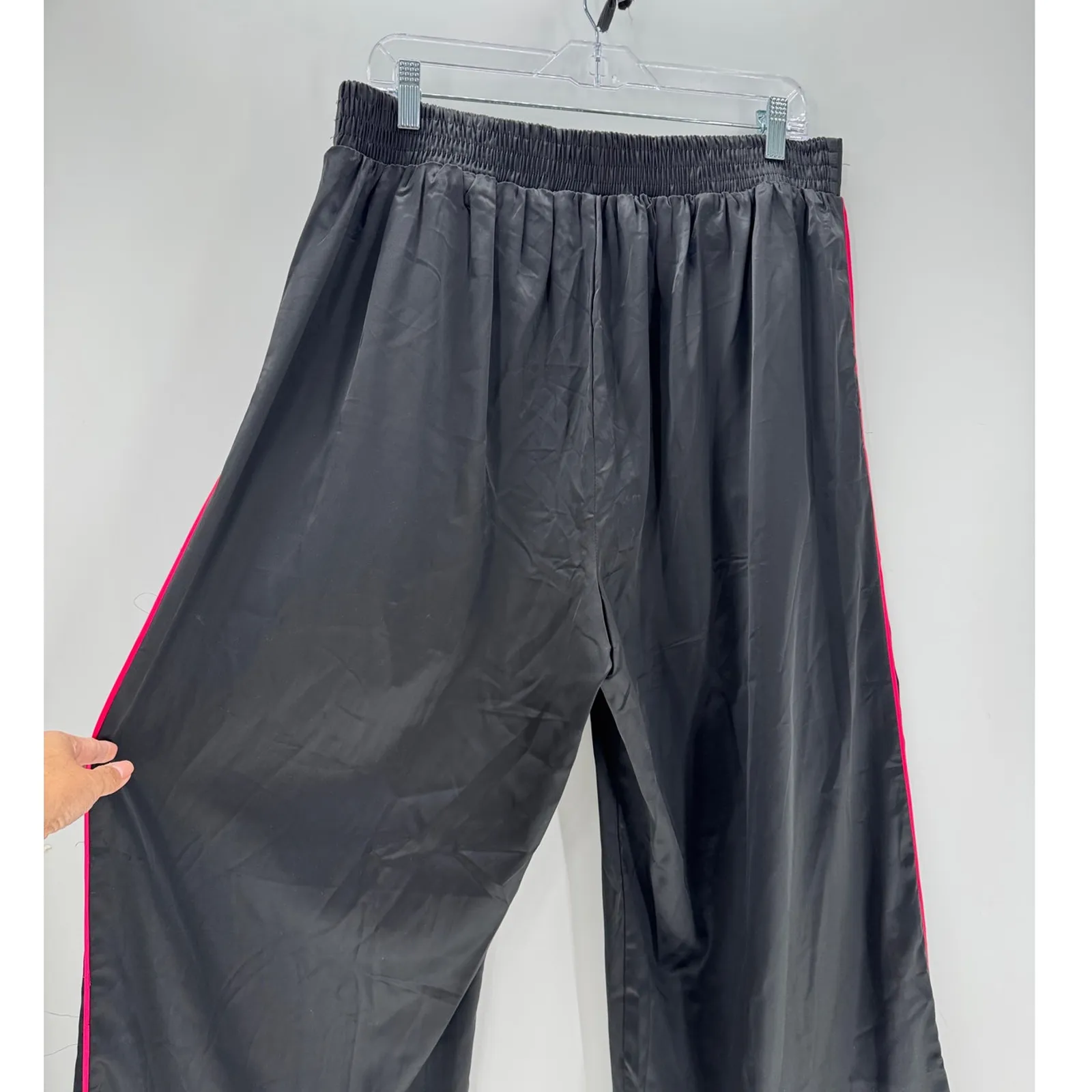 Torrid Wide Leg High-Rise Pull-On Satin Pants in black pink piping 0/L formal - Image 10