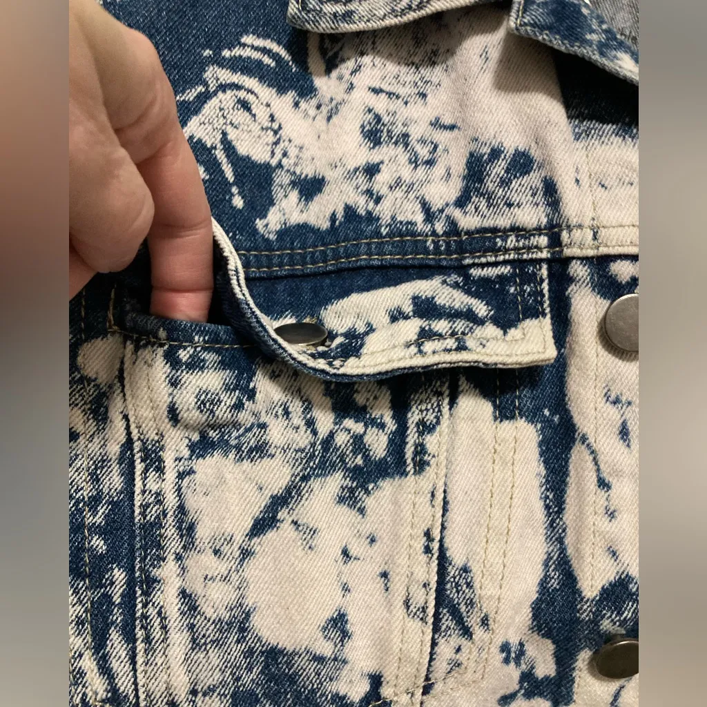 Bp Dark Wash Bleach Overdye Button Up Oversized Denim Trucker Jacket - Image 6