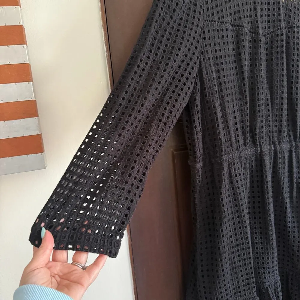 POINT SUR | J. Crew Black Cotton all over eyelet High Neck Tiered dress Size 12 - Image 4