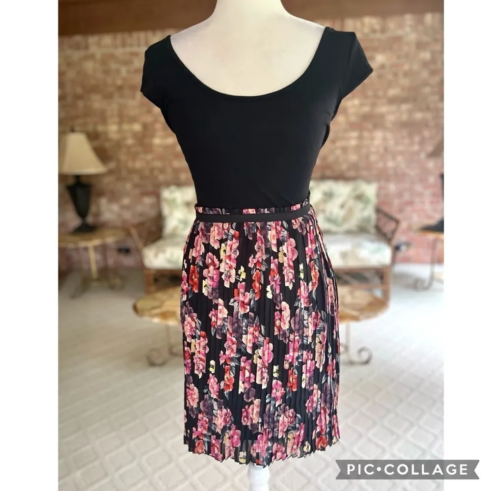 Xhilaration Dress Floral Pleated Black High Low S/M Party Office Lunch Brunch - Image 5