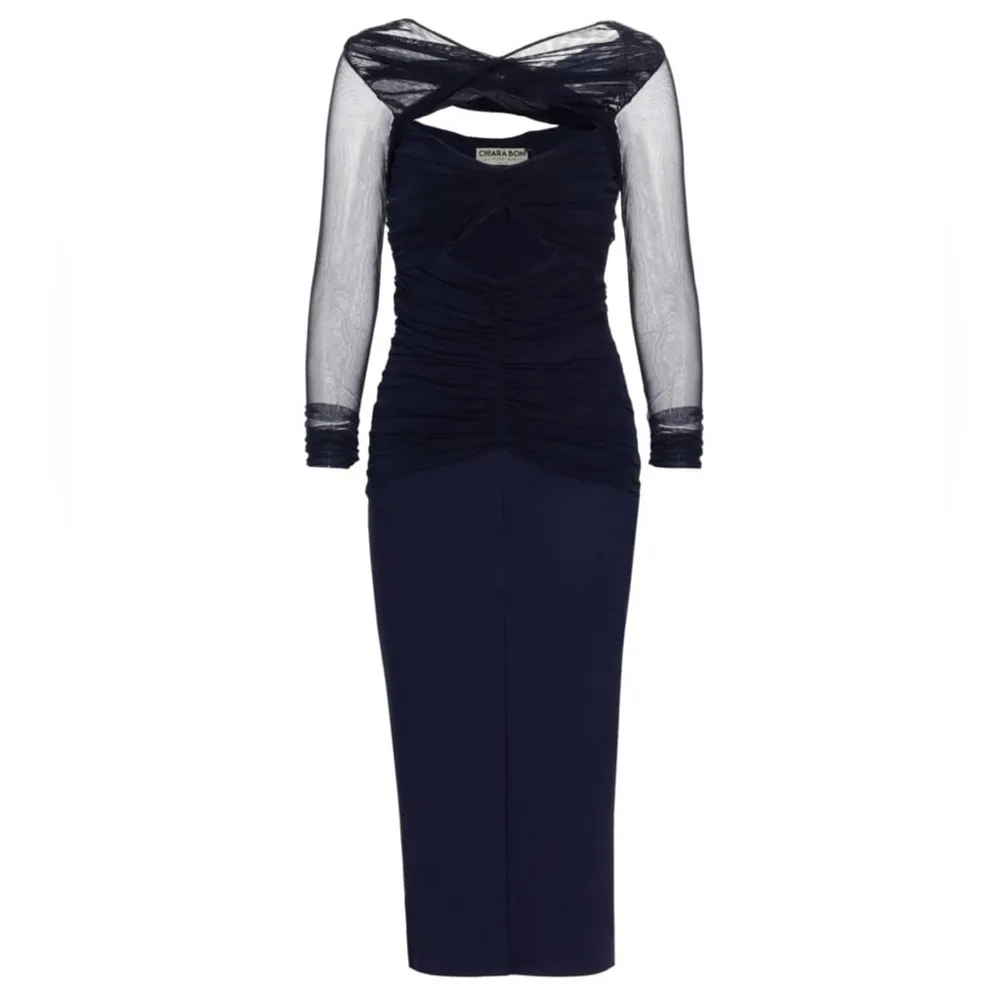 NEW NWT Chiara Boni La Petite Robe Leitha Mesh Cutout Midi Dress Navy Blue Notte - Image 5