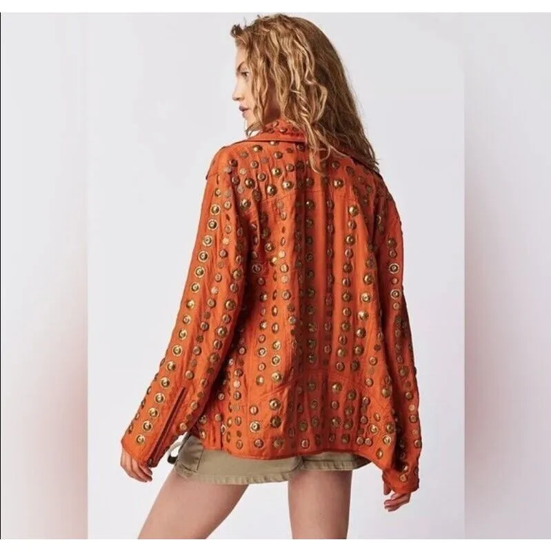 - Free People Chelsea Coin Moto Jacket Size XL $498 شنطه - Image 3