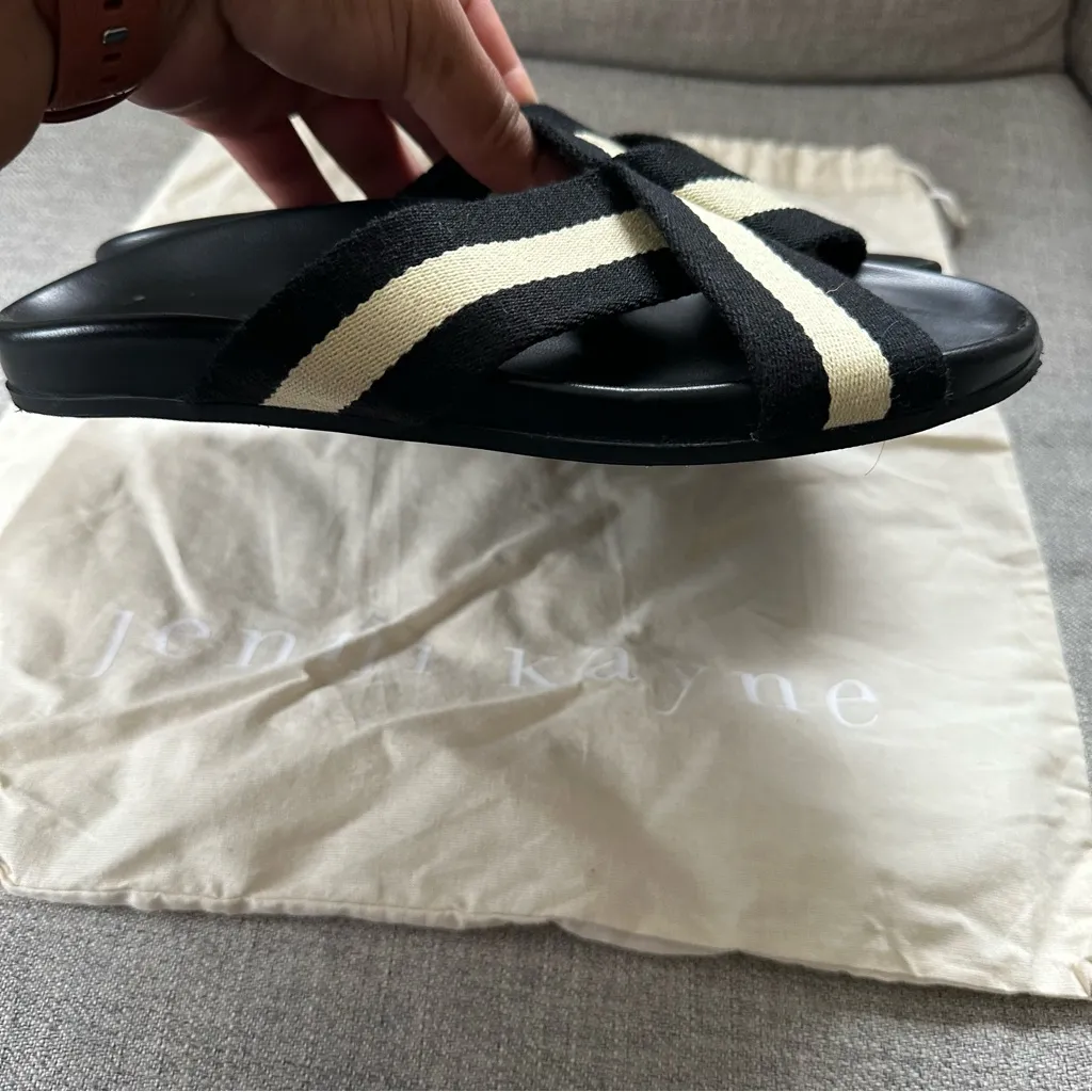 Jenni Kayne Cotton Crossover Sandal in a black and cream stripe Size 39 - Image 3
