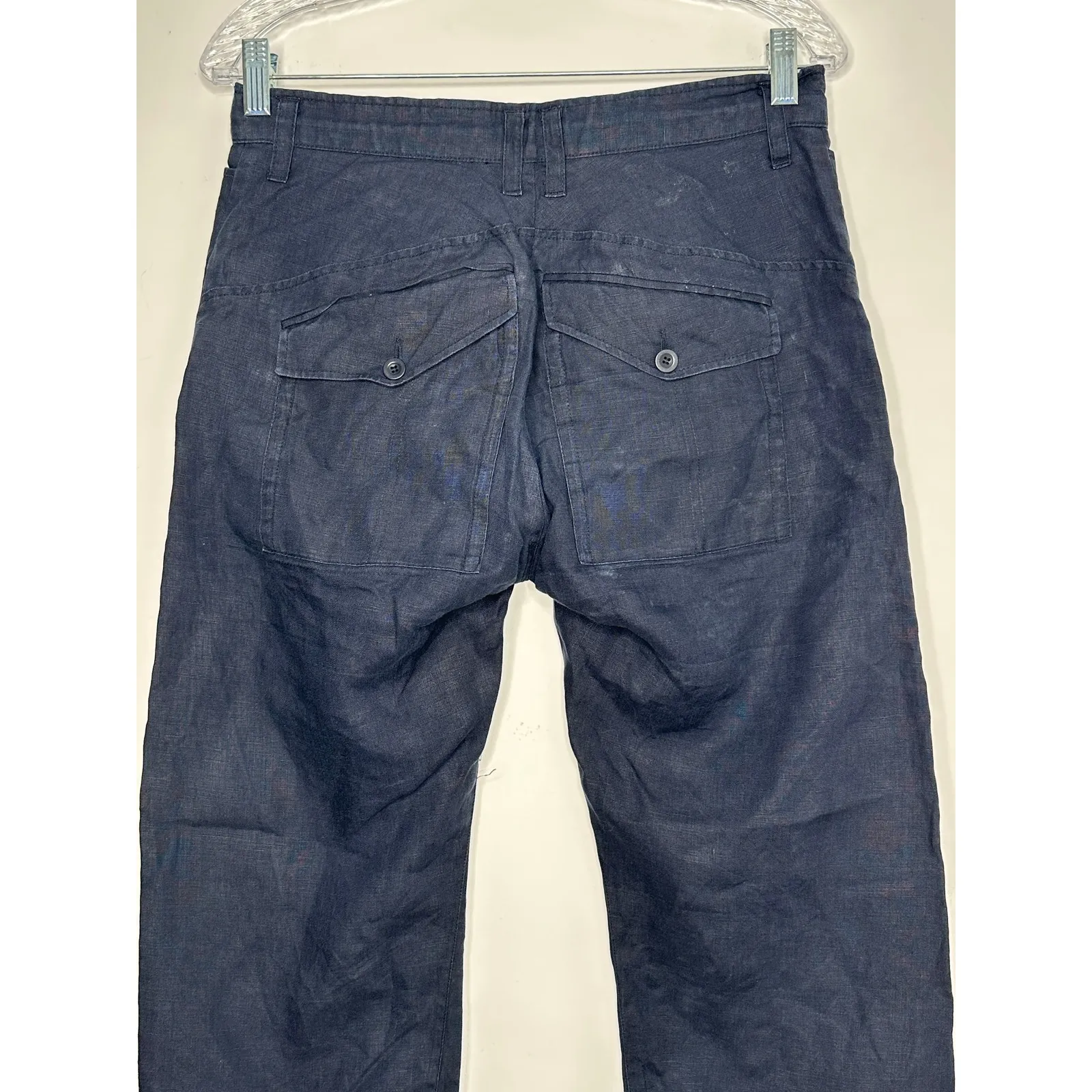 Reiss Navy Blue women's cargo 100% linen casual drawstring cropped pants size 28 - Image 5