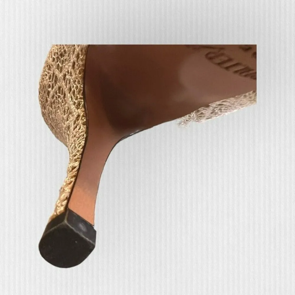 Palter DeLiso Kiss Ivory Heirloom Lace Gold Glitter Pump Size Italy‎ 37 US 6.5 - Image 9