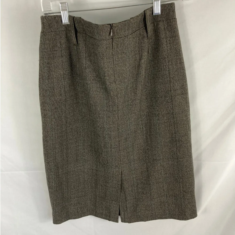 Cabi 388 Plaid Glenn Brown Knit Pencil Skirt Women's  Size 8 - Image 3