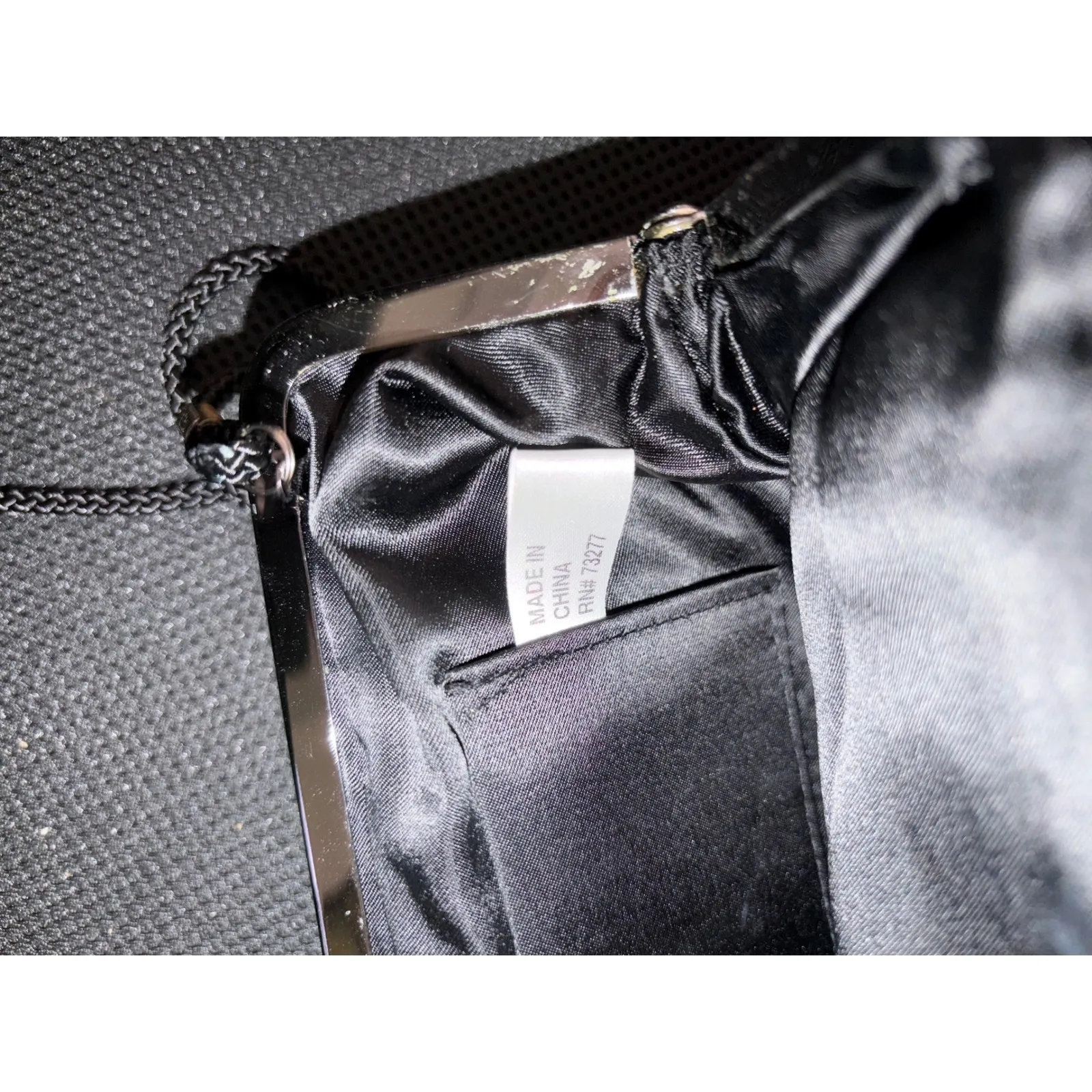 Black Pleated Clutch Evening Bag Metal Frame‎ Strap Women's - Image 6