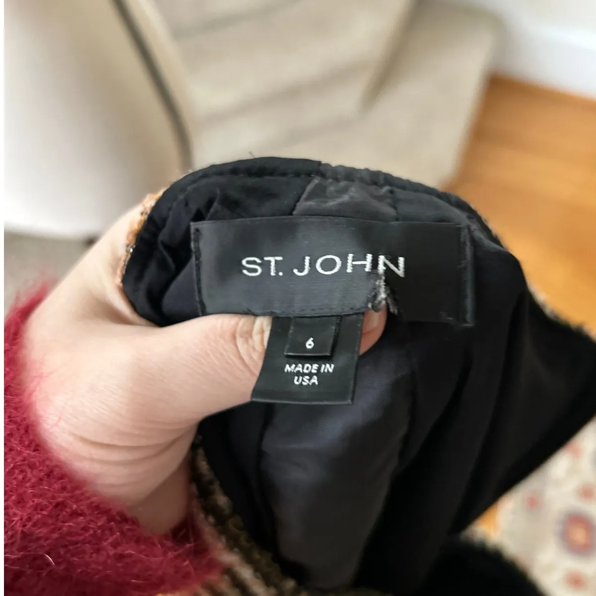 St. John Black & Tan Boucle Tweed Knee Length Pencil Skirt - Image 4