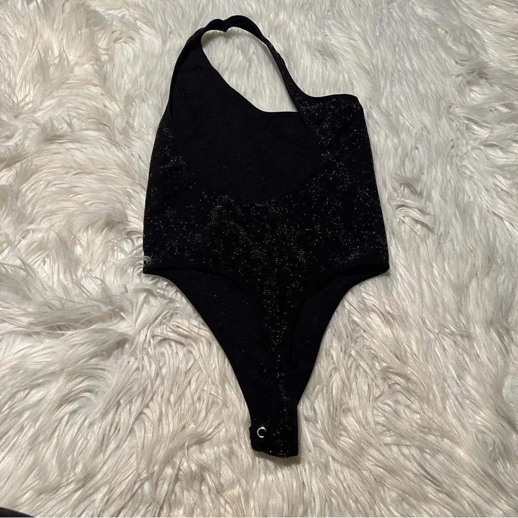 One Shoulder Lurex Bodysuit Black Metallic Rainbow - Image 4