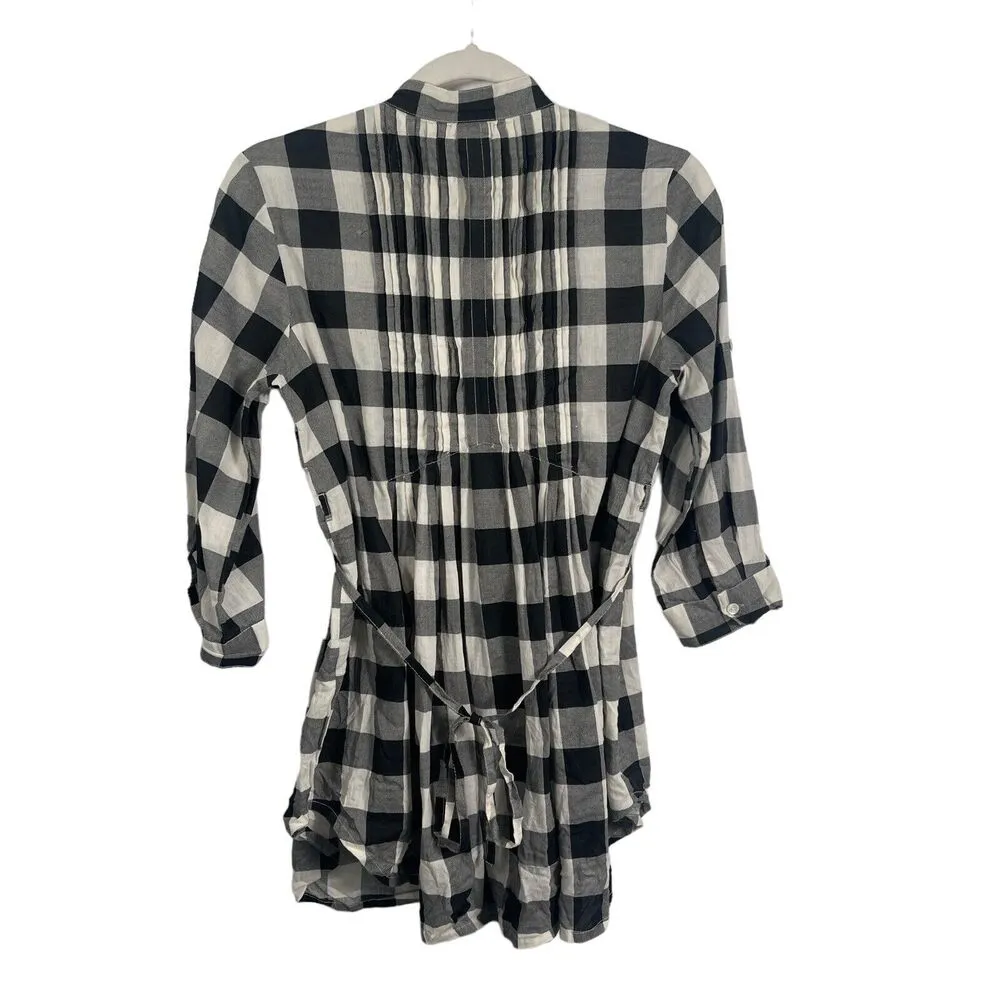 Kimchi Blue UO Black White Plaid Tunic Blouse Button Front Cottage Women Small - Image 8
