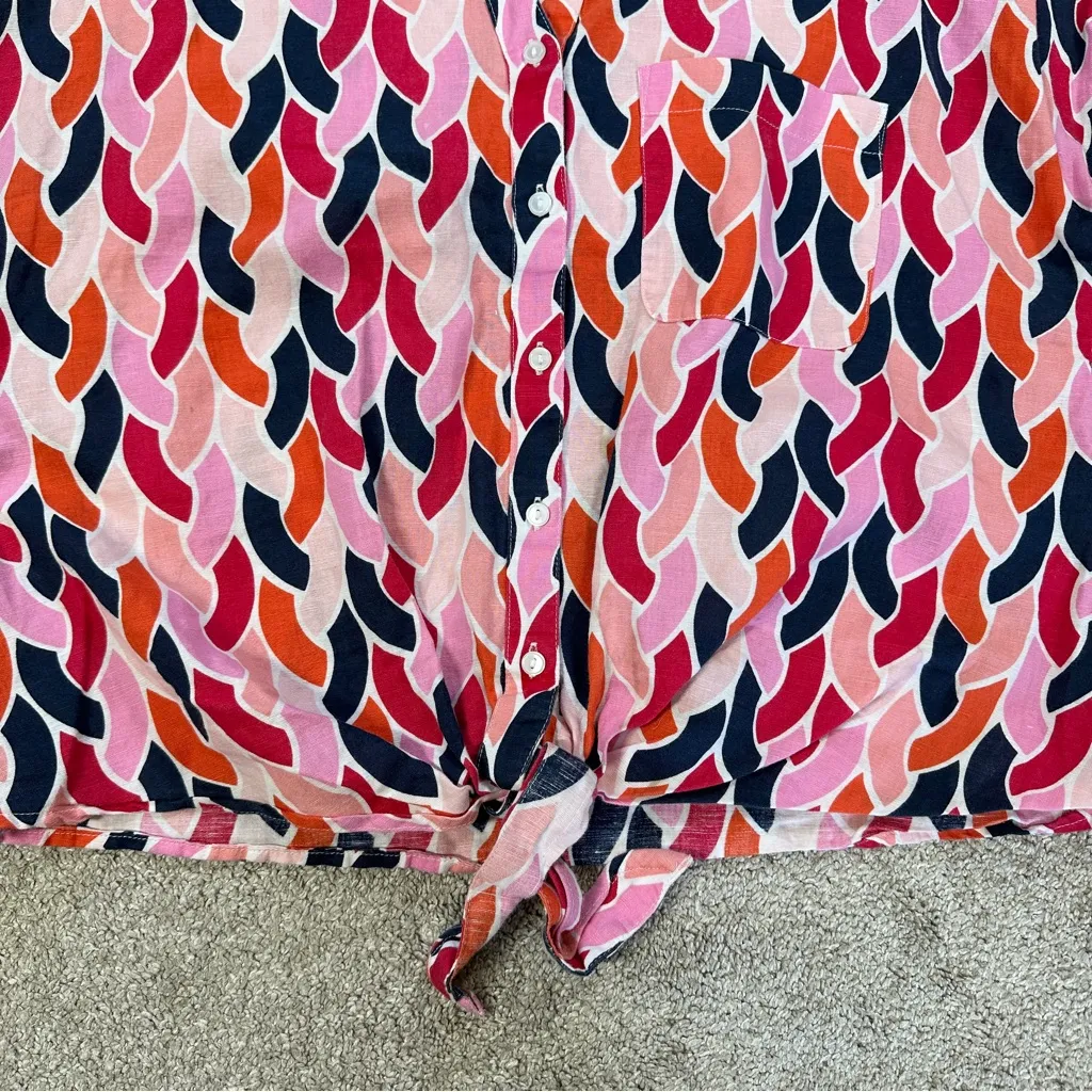 Charter Club Luxury Women’s Linen Cotton V-Neck Top Tie Front Multicolor Size S - Image 5