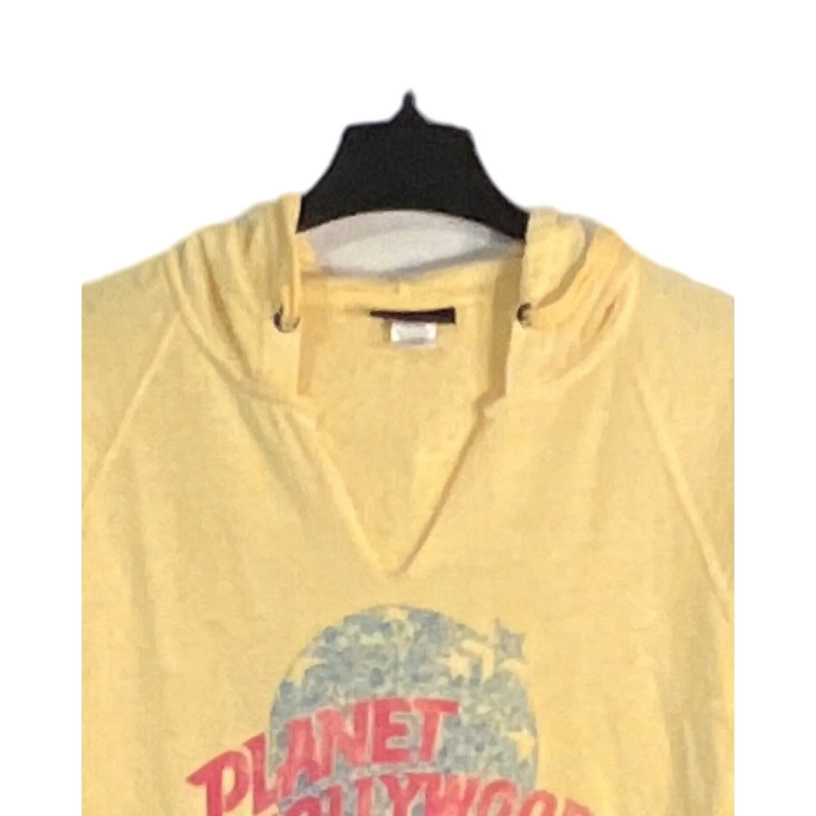 PLANET HOLLYWOOD Womens Hoodie Size L Yellow Lightweight Pullover Center Pocket Size L - Image 4