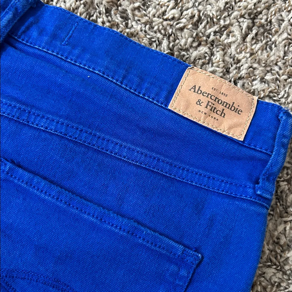 Abercrombie & Fitch Vibrant Blue Jean Shorts Y2K Distressed Cut Off Shorts Sz 28 - Image 9