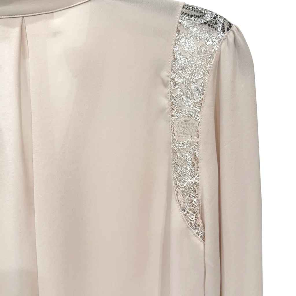 Sz 0 Anthropologie Molinette Soeurs Soft Pink Blouse with Lace + Silver Buttons - Image 3