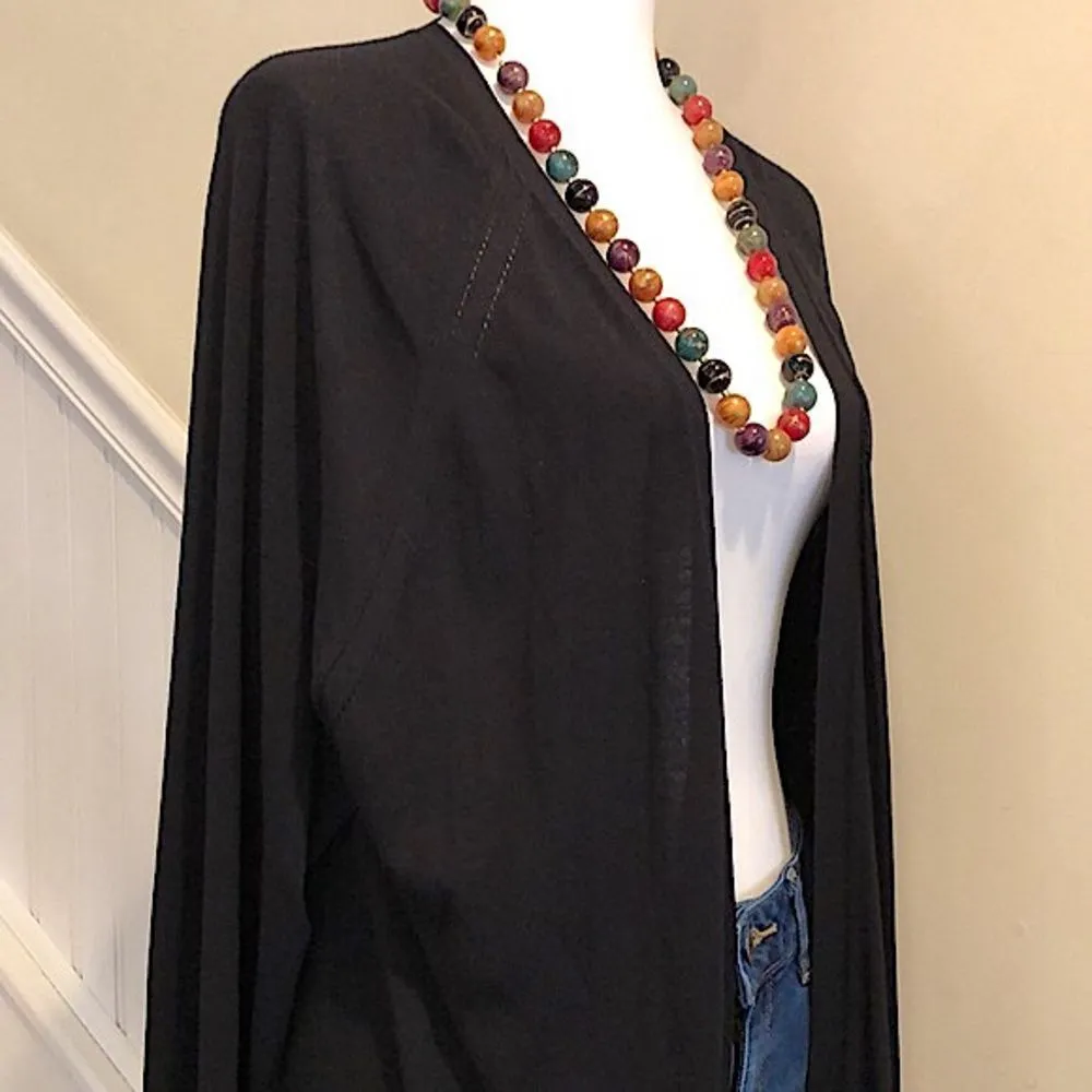 ANN TAYLOR Ladder Stitch Detail Flat Knit Open Black Cardigan Sz 2XL - Image 2