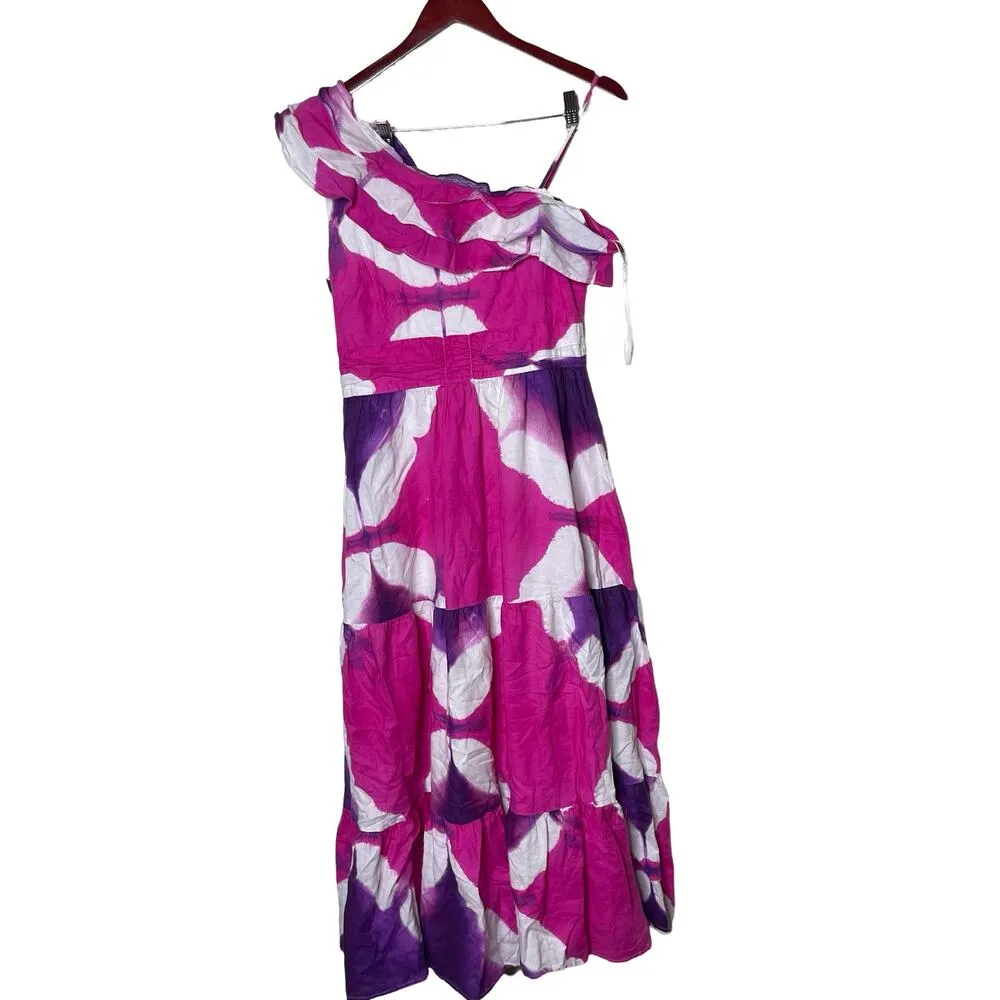 Busayo pink purple Tie Dye One Shoulder Dress sz 10 - Image 4