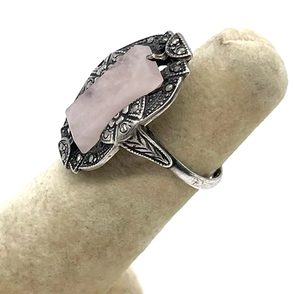 Rose Quartz 925 Sterling Silver Square Stone Ring - Image 3