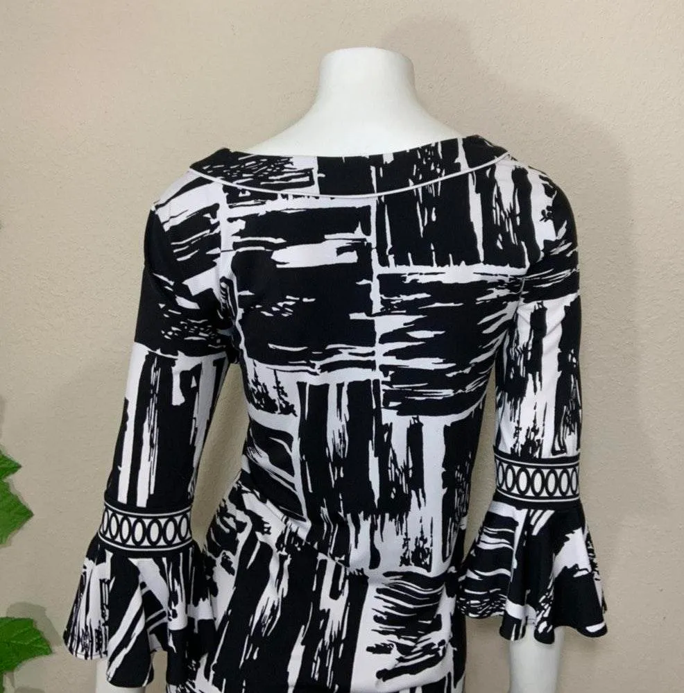 Maxazria Black White Bell Sleeve Dress - Image 9