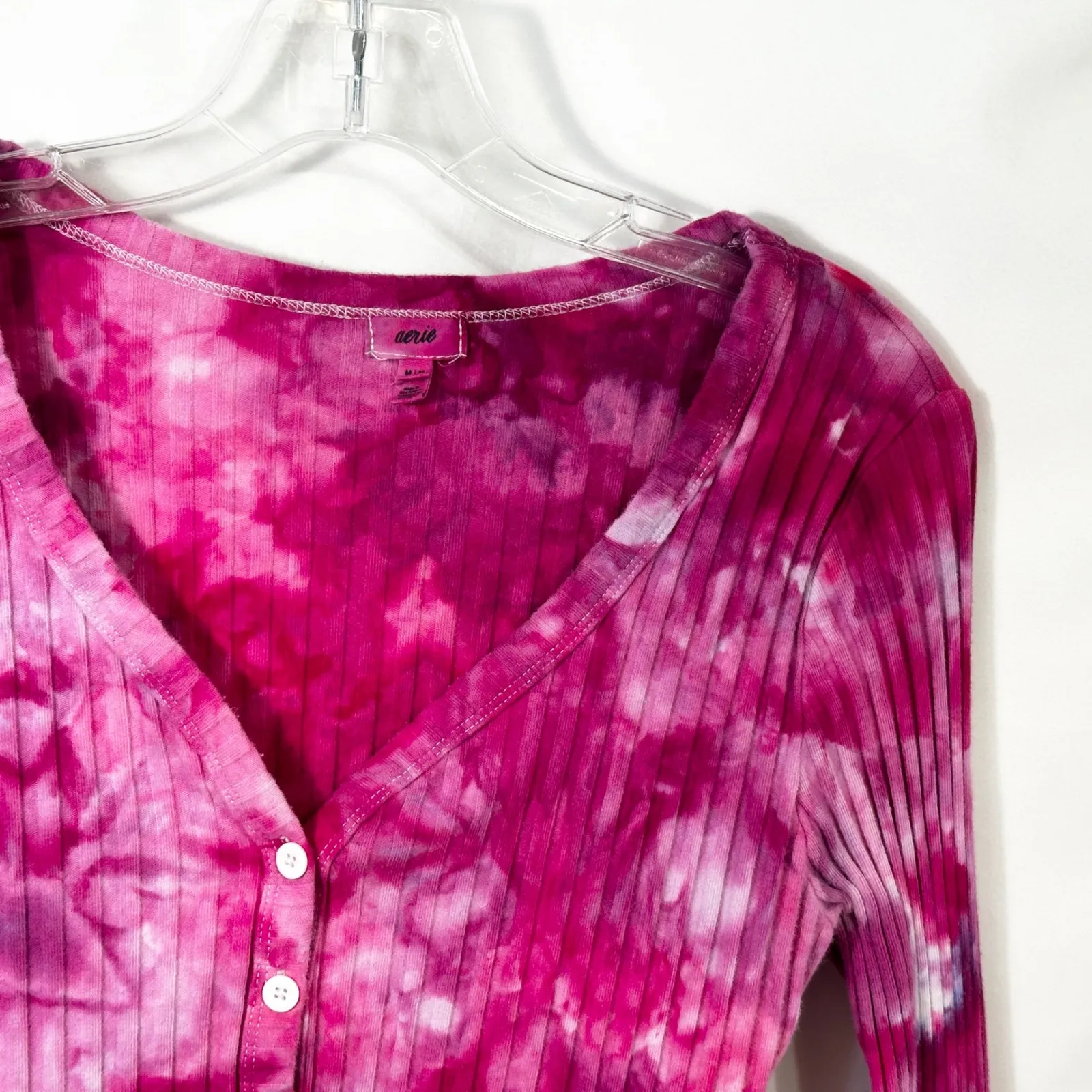 Aerie Medium‎ Crop Top Handmade Tie Dye Long Sleeve Hot Pink Knit Preppy 1025 - Image 6