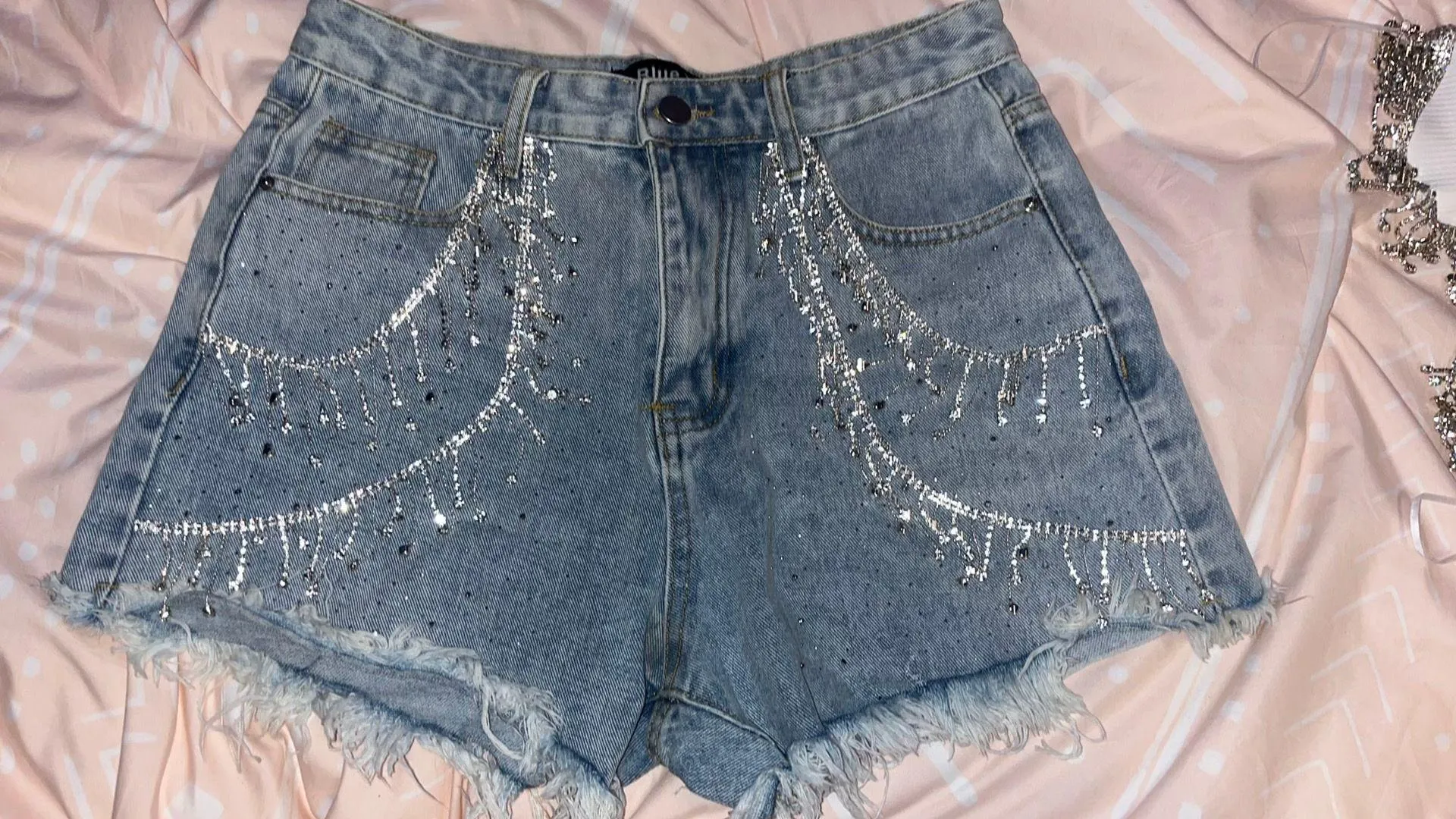 Rhinestone Shorts Blue Size M - Image 2