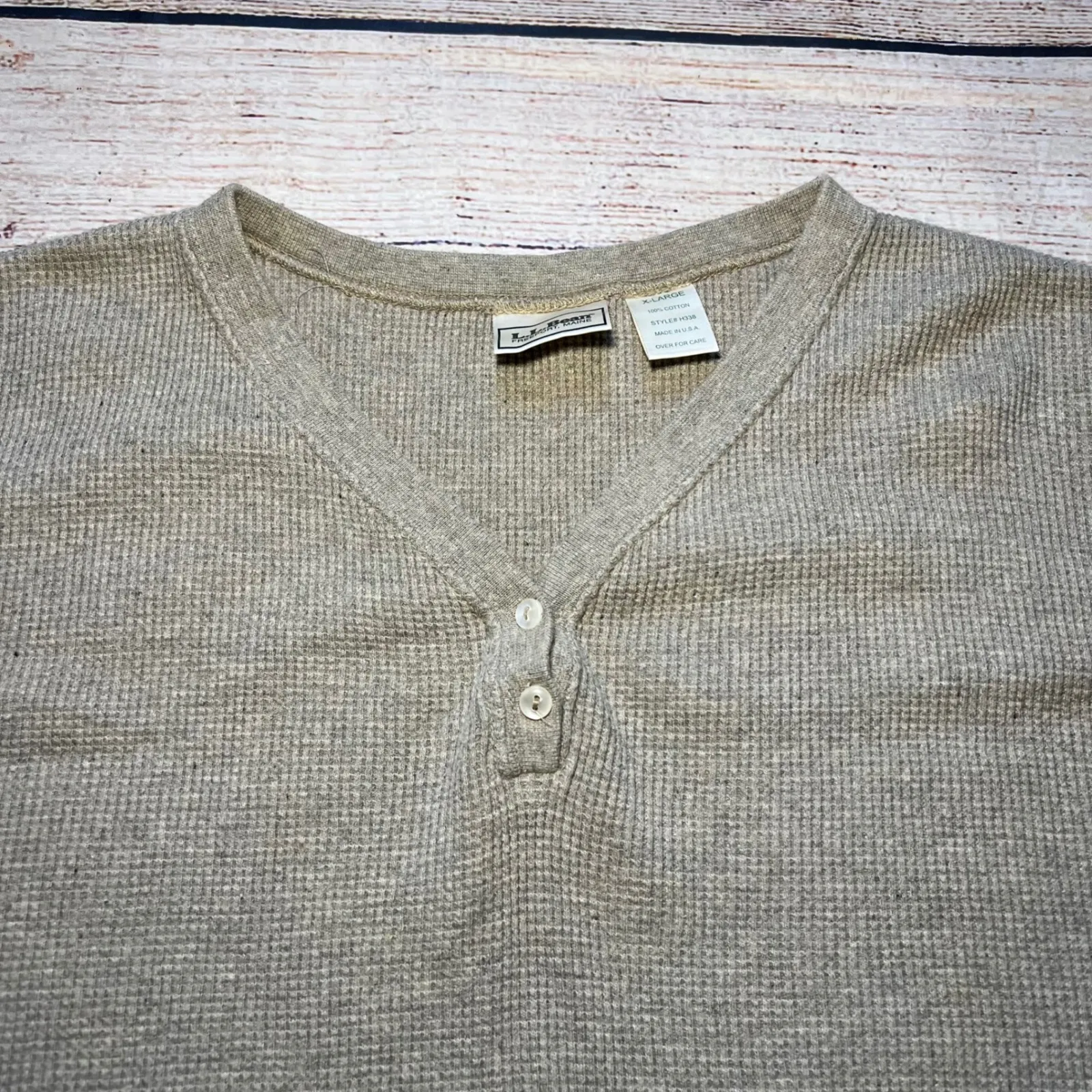 VTG L.L.Bean Waffle Knit Henley USA Made Brown Long‎ Sleeve Shirt Womens XL 90s - Image 3