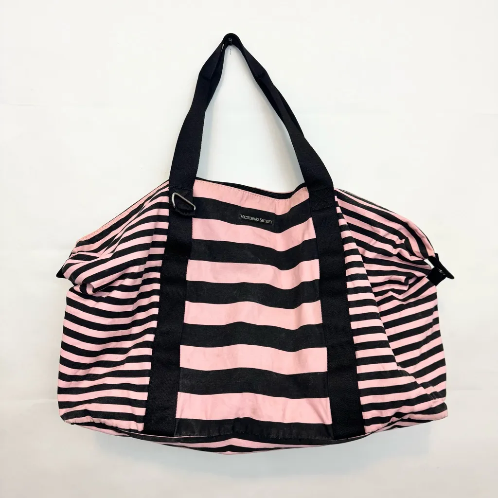 Victoria's Secret Women's Pink Black Striped Duffle Tote Bag - Image 2