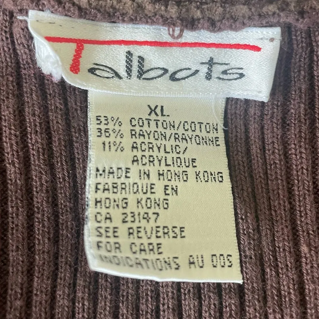 Vintage‎ Talbots Women Cardigan XL Brown Ribbed Button Up Minimalistic Retro 80s - Image 2