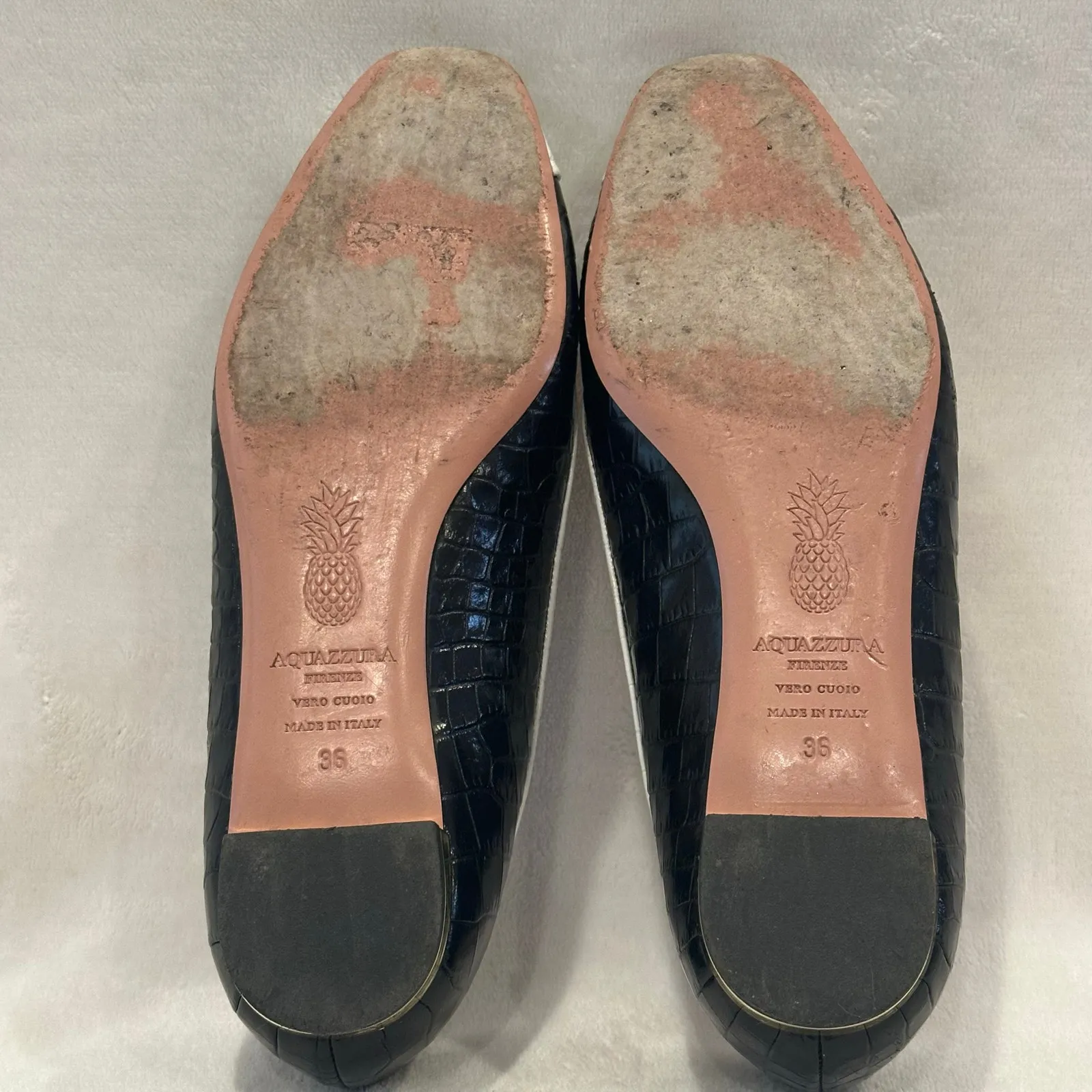 Aquazzura Black & White Croc Ballet Flats Sz 36 (5.5) - Image 5