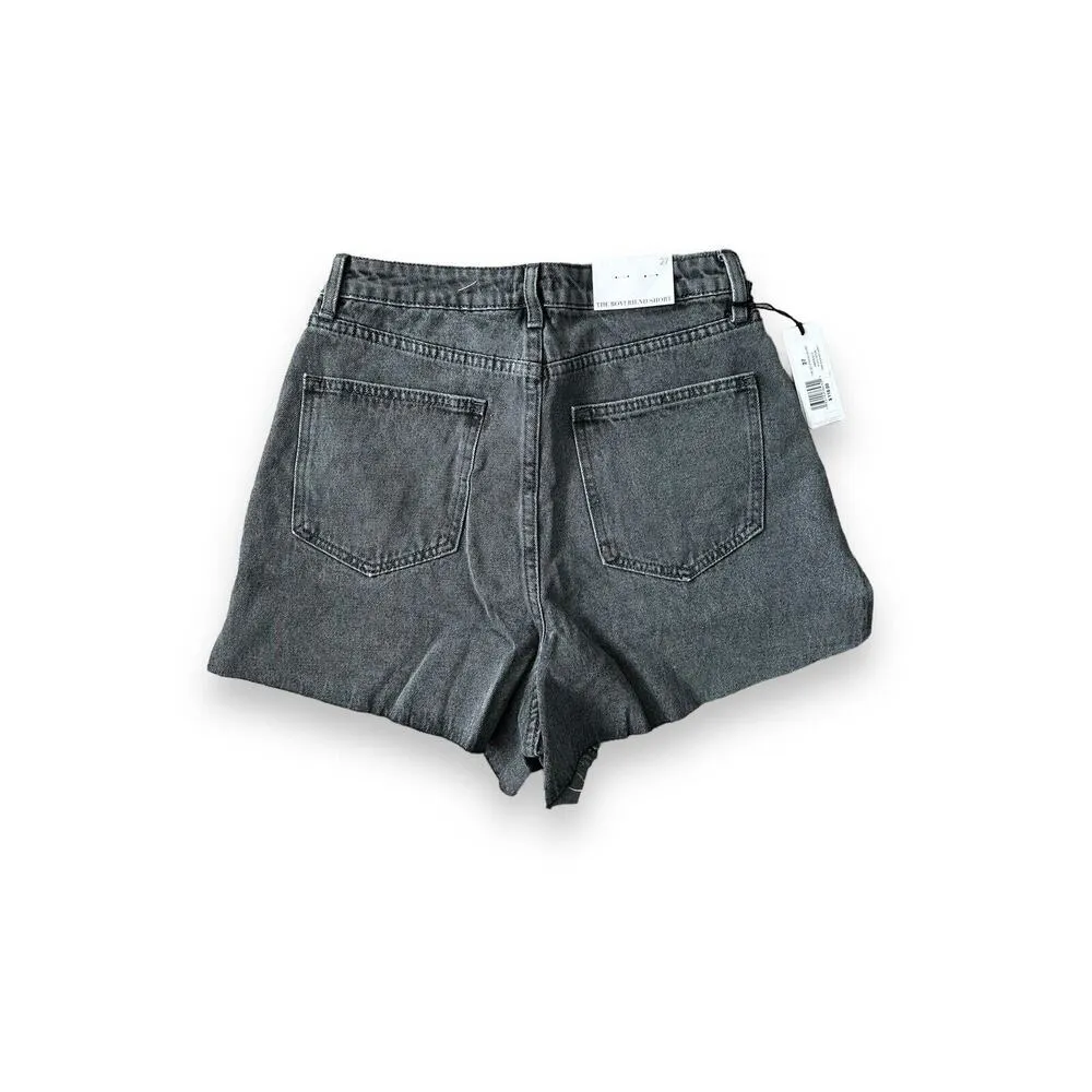 New WeWoreWhat The Boyfriend Short Rigid Denim Washed Gray Frayed Hem 27 $118 - Image 5