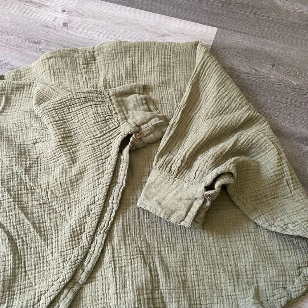 Free People Top Dolman Drape Poncho Flowy Cotton Olive Oversized - Image 8