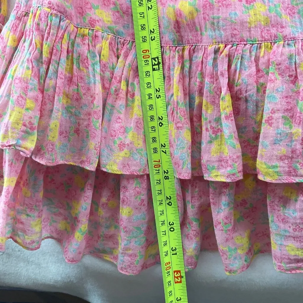 LoveShackFancy Pink yellow Floral Rayna Cotton Mini Dress size S Ruffled Layers - Image 7