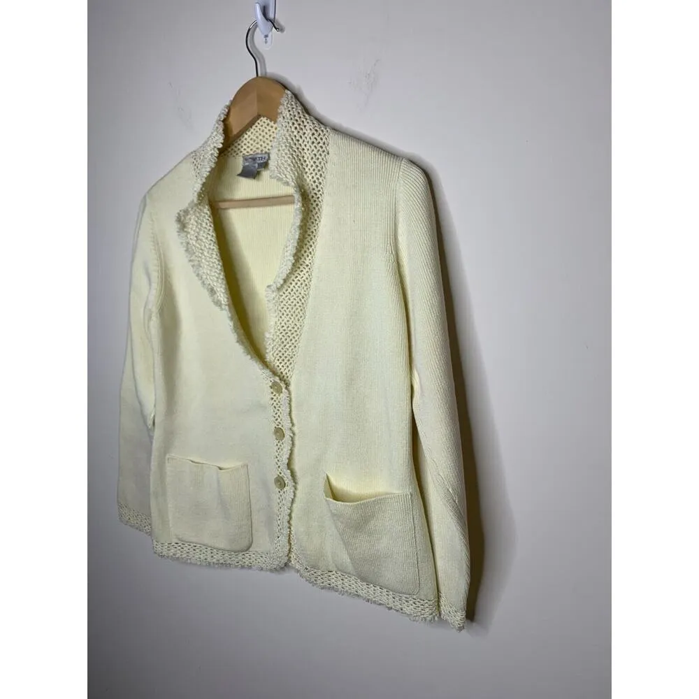 Worth Womens Size P Cardigan Sweater Ivory Pockets Grandmacore Crochet - Image 2