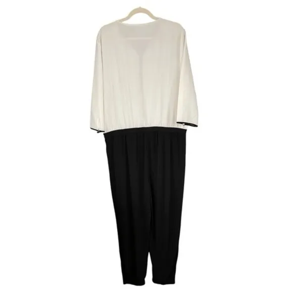 B6‎ Chicos White Black Zipper Front Jumpsuit Pantsuit Wide Leg Casual Elegant - Image 7