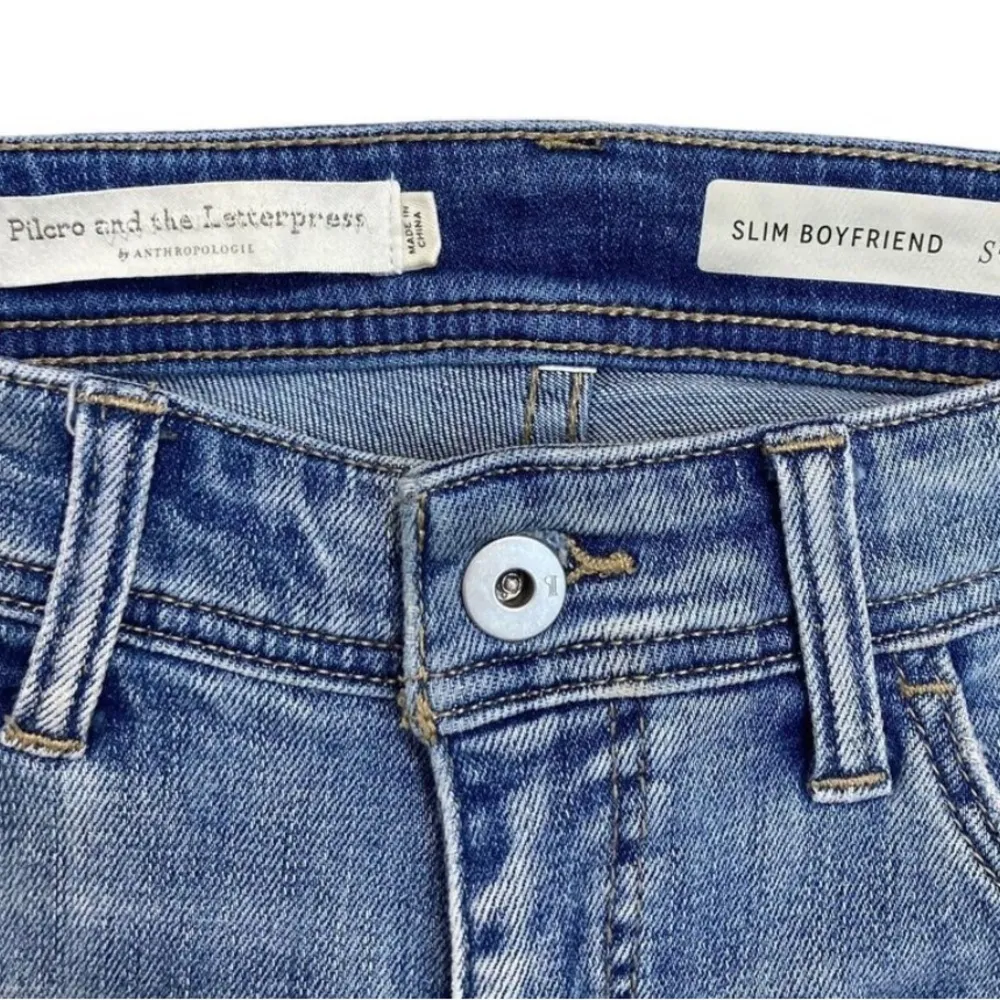 Pilcro Anthropologie Women's Sz 26 Blue Side Stripe Slim Boyfriend Crop Jeans - Image 3