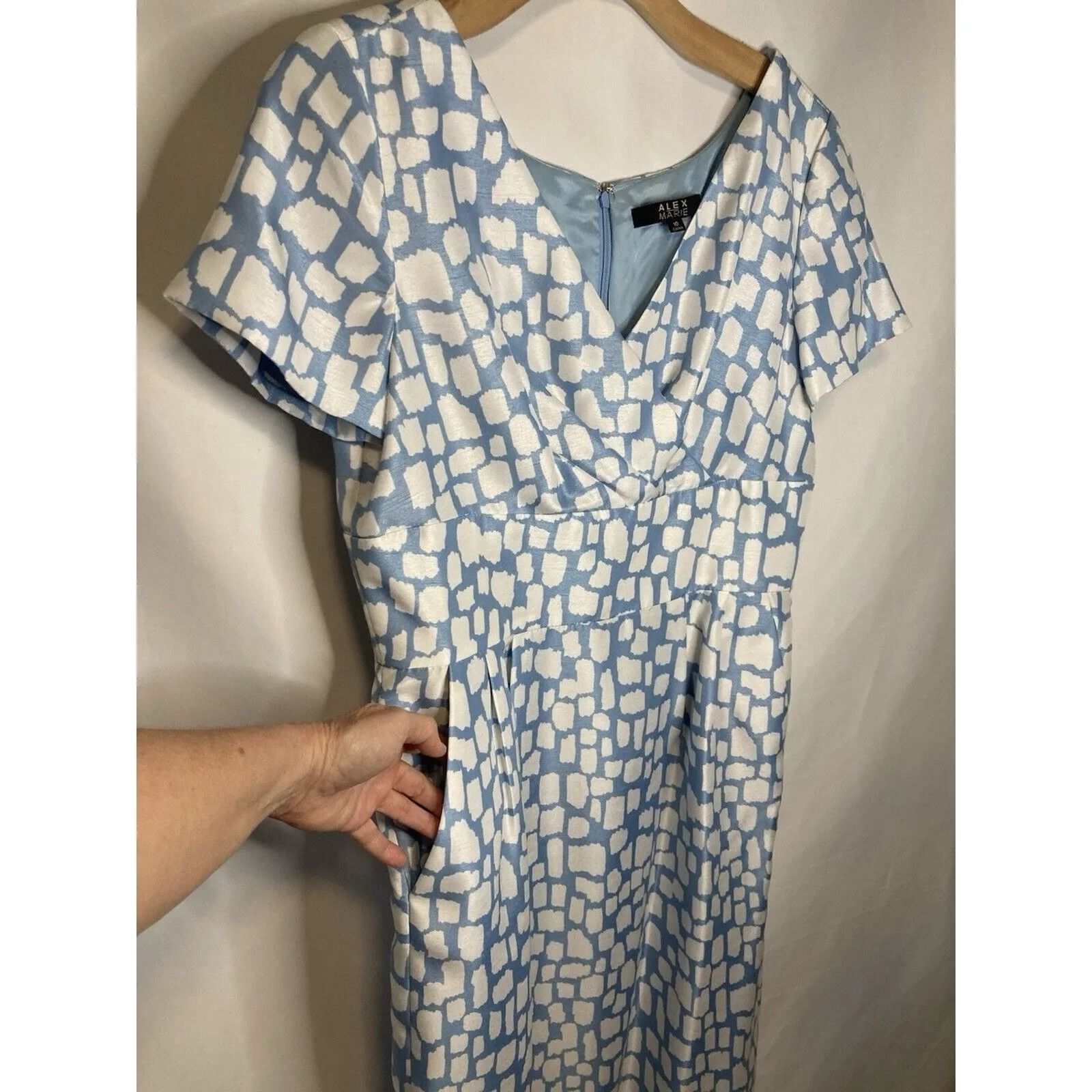 Easter Dress Size 10 Floral Sheath Blue White Midi Pockets Wedding Alex Marie - Image 5