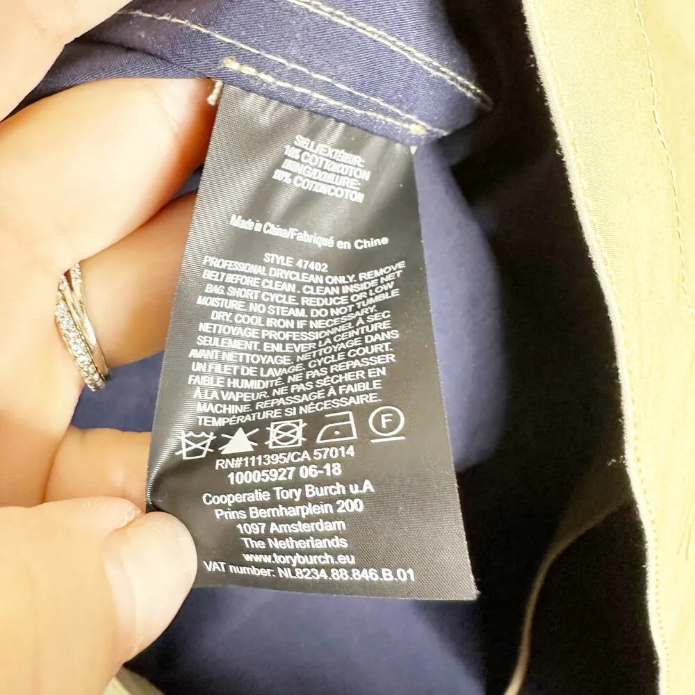 Tory Burch Womens Ashby Trench Coat Belted Removable Collar Safari Sand XL NEW - Image 10