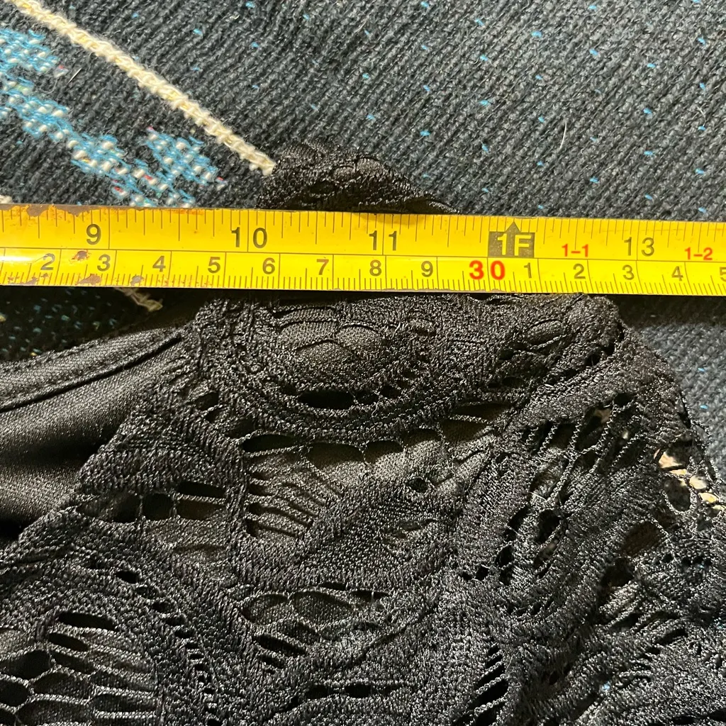 Black Asymmetrical Embellished 3/4 Sleeve Lace Blouse SZ S Petite Lingerie Y2K - Image 9