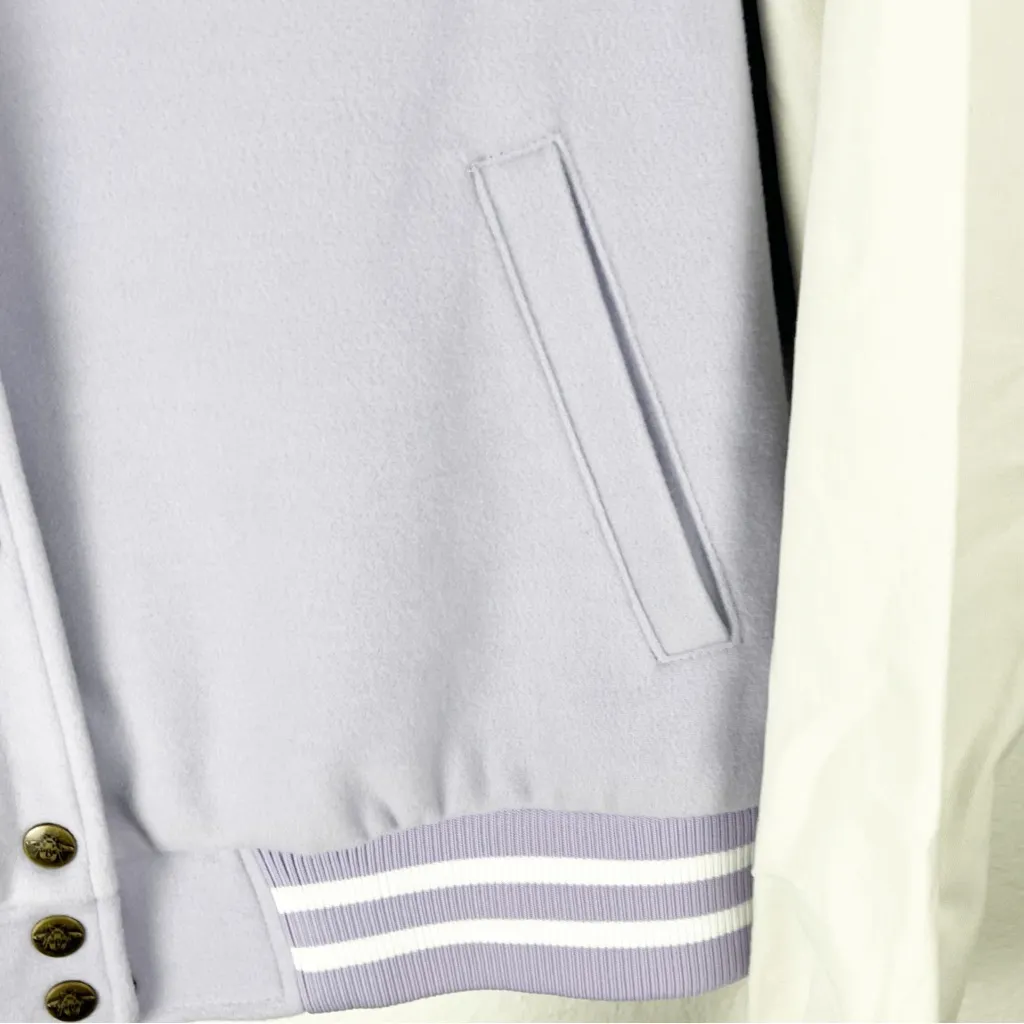 HOT TOPIC x BRIDGERTON Her Universe Lavender Bee Varsity Lined Button Jacket XL - Image 13