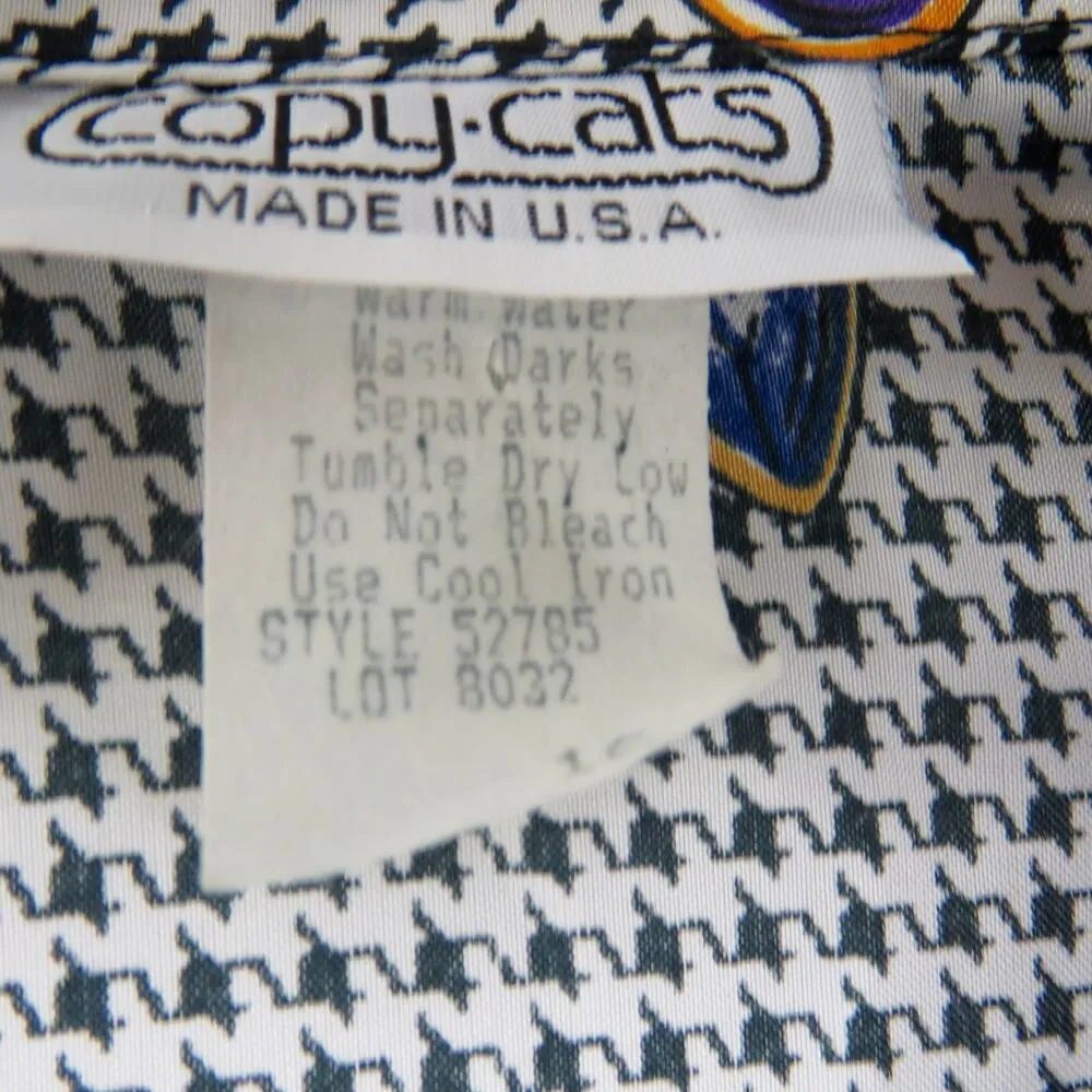 1980s Multicolor Rhinestone Gem Print Houndstooth Button Down Blouse Size 16 Pink - Image 6