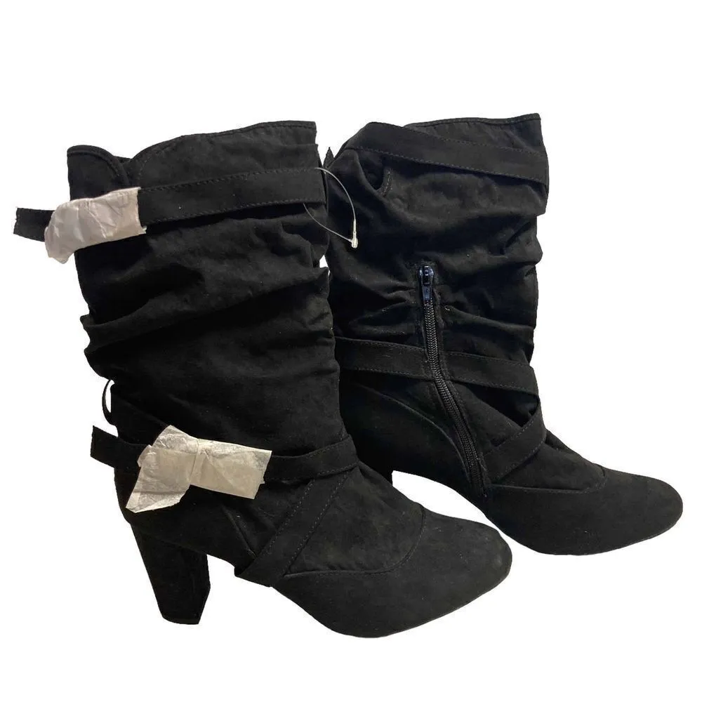 BAMBOO Black Heeled Slouch Faux Suede Boots Size 10 Daystar-01S New Without Tag - Image 4