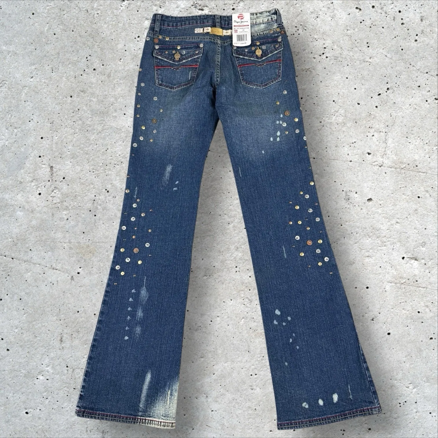 Vtg‎ Y2K Deadstock Pepe Jeans Low Rise Flare Riveted Grommet Buckle Back Sz 30 - Image 3
