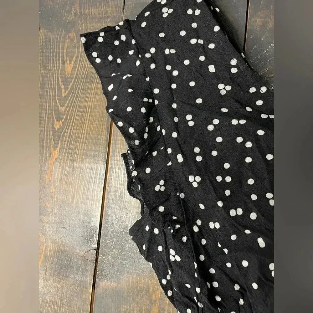 Polka Dot Ruffle Sleeve‎ Crop Top V-Neck Black and White Blouse A33 - Image 3