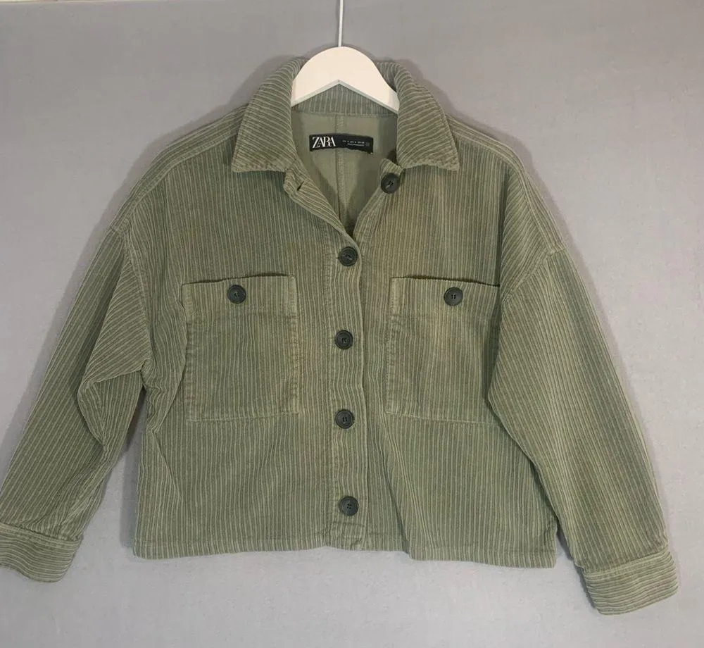 Zara Green Cropped Corduroy Jacket Ladies Size Small - Image 2