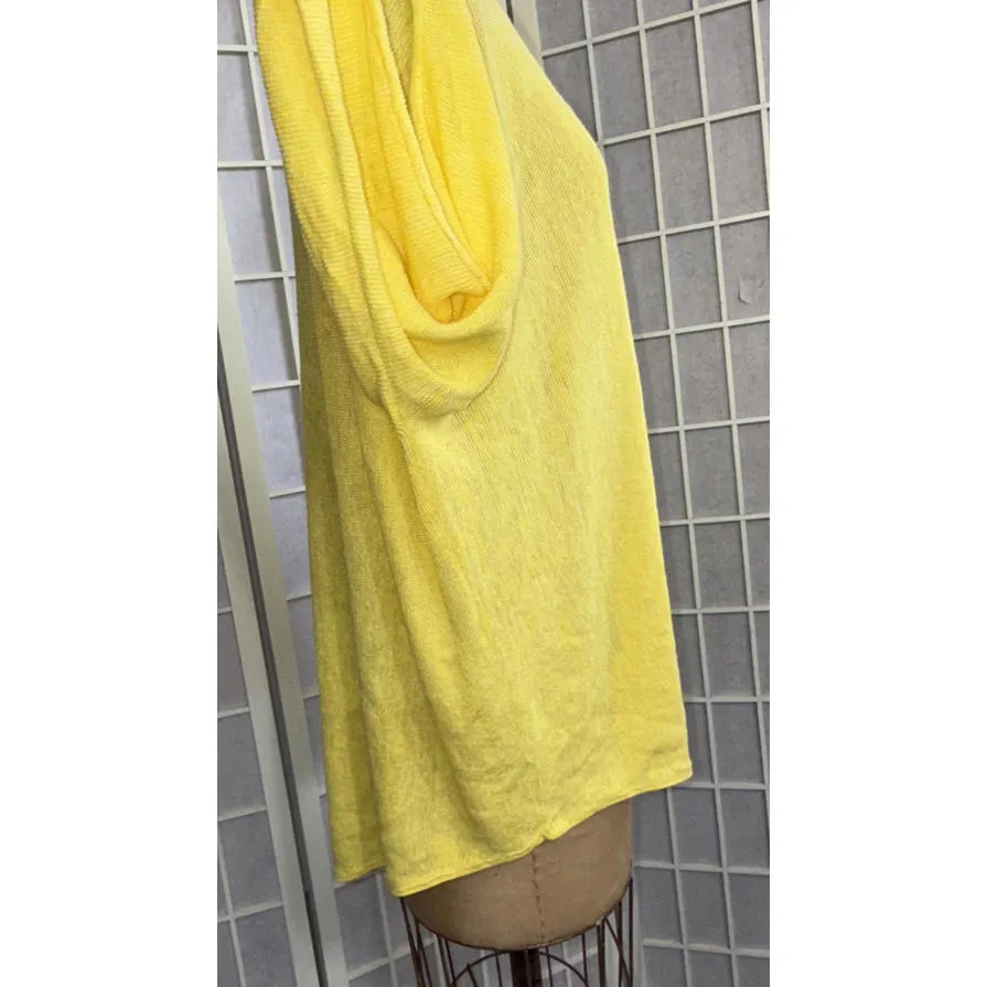 Eileen Fisher Organic Linen Yellow Boxy Top Luxury Boatneck Tunic Casual Medium - Image 7