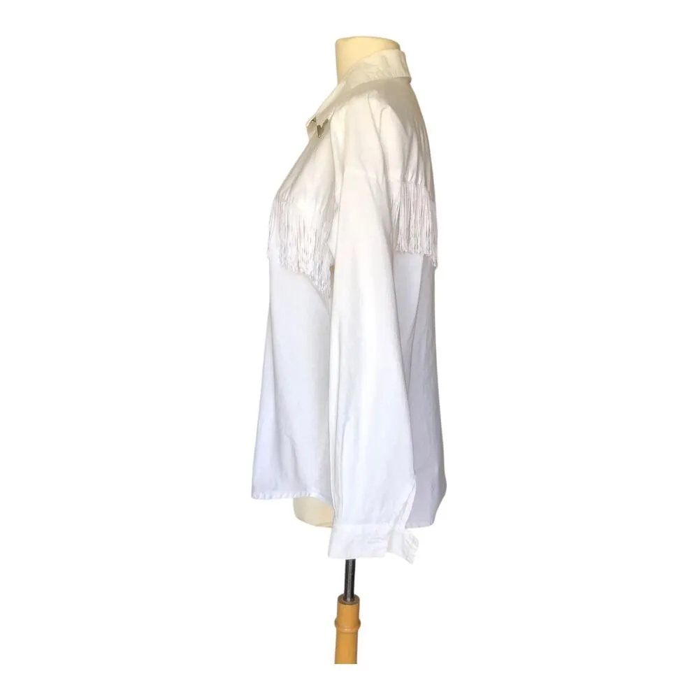 Lilia Smitty Exclusive White Western Fringe Blouse Long Sleeve Women's Sz Large - Image 6