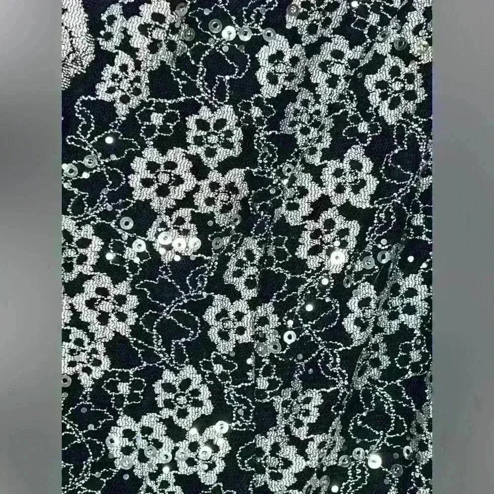 Alex Evenings 3/4 Sleeve Embroidered Blouse Black Silver Sequins Size Medium - Image 6