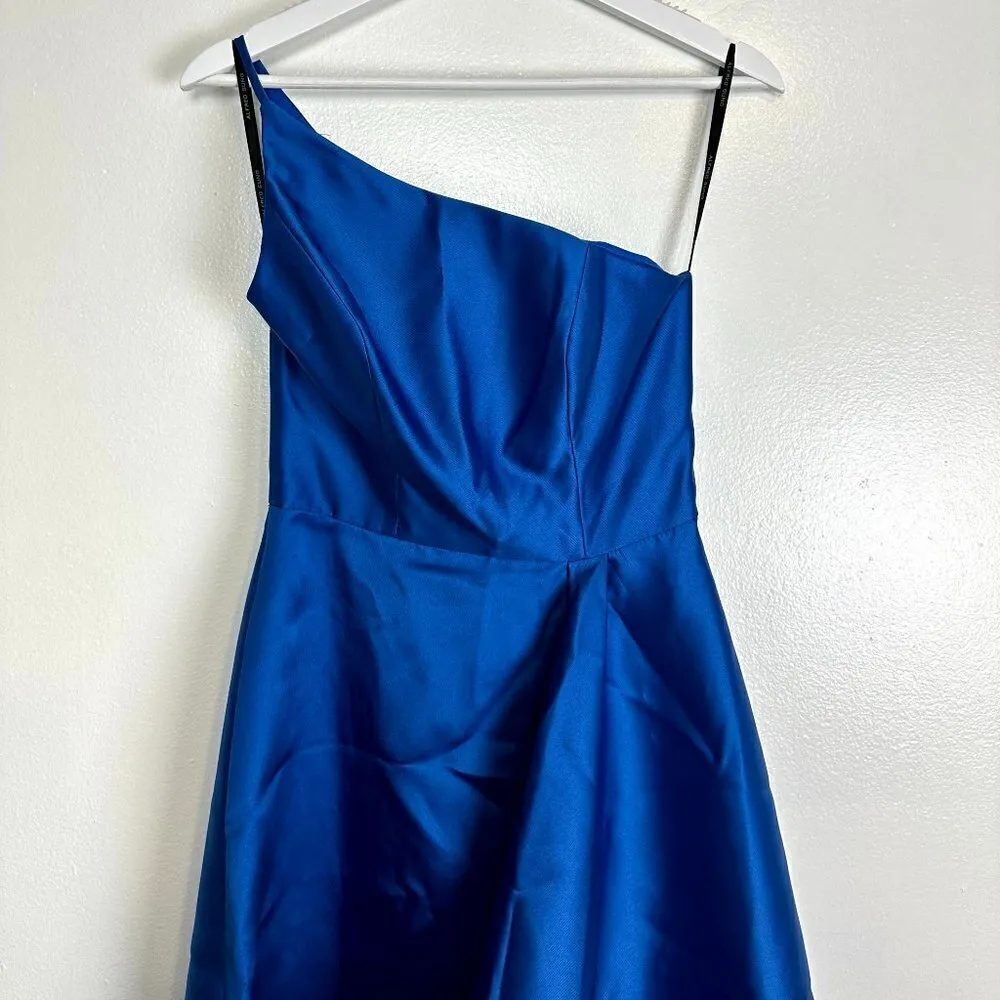 ALFRED SUNG Strapless Satin Classic High Low Hem Dress in Classic Blue Size US 0 - Image 4