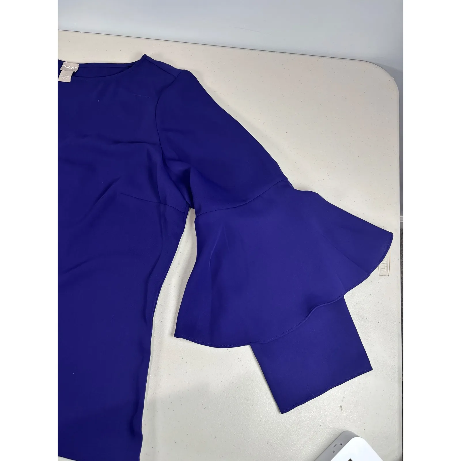 Chico's Purple Satin Pullover Tiered Sleeve 3 (16 Extra Large) Elegant Flowy - Image 5