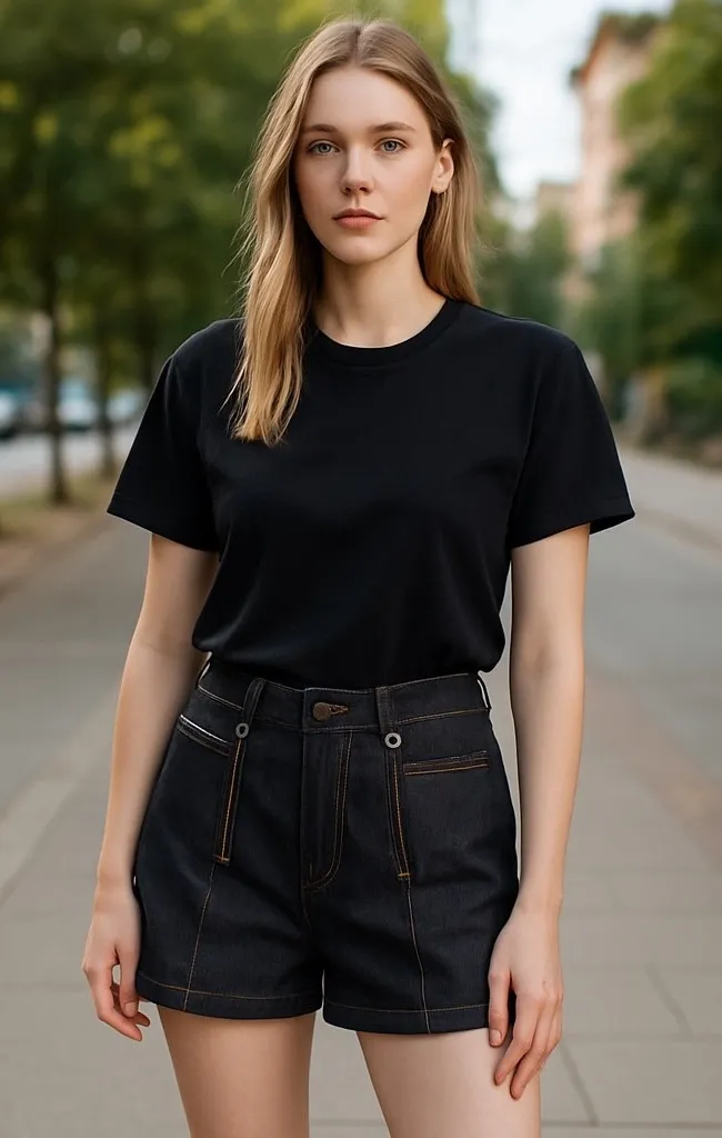 Unique Vintage Denim Shorts High Waist Stretch Black w/ Pockets Size L - Image 1